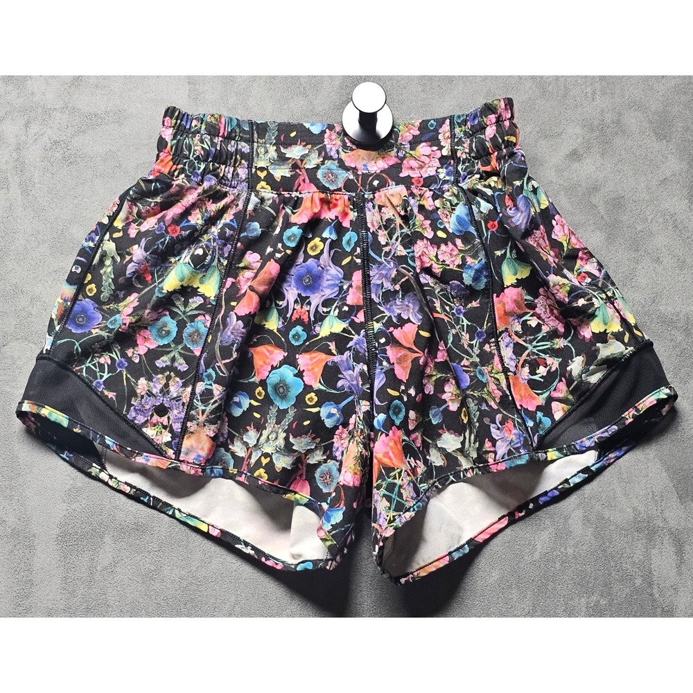 Lululemon Girls Floral Running Shorts LW7CONT Multicolor Black Mesh Size 2
